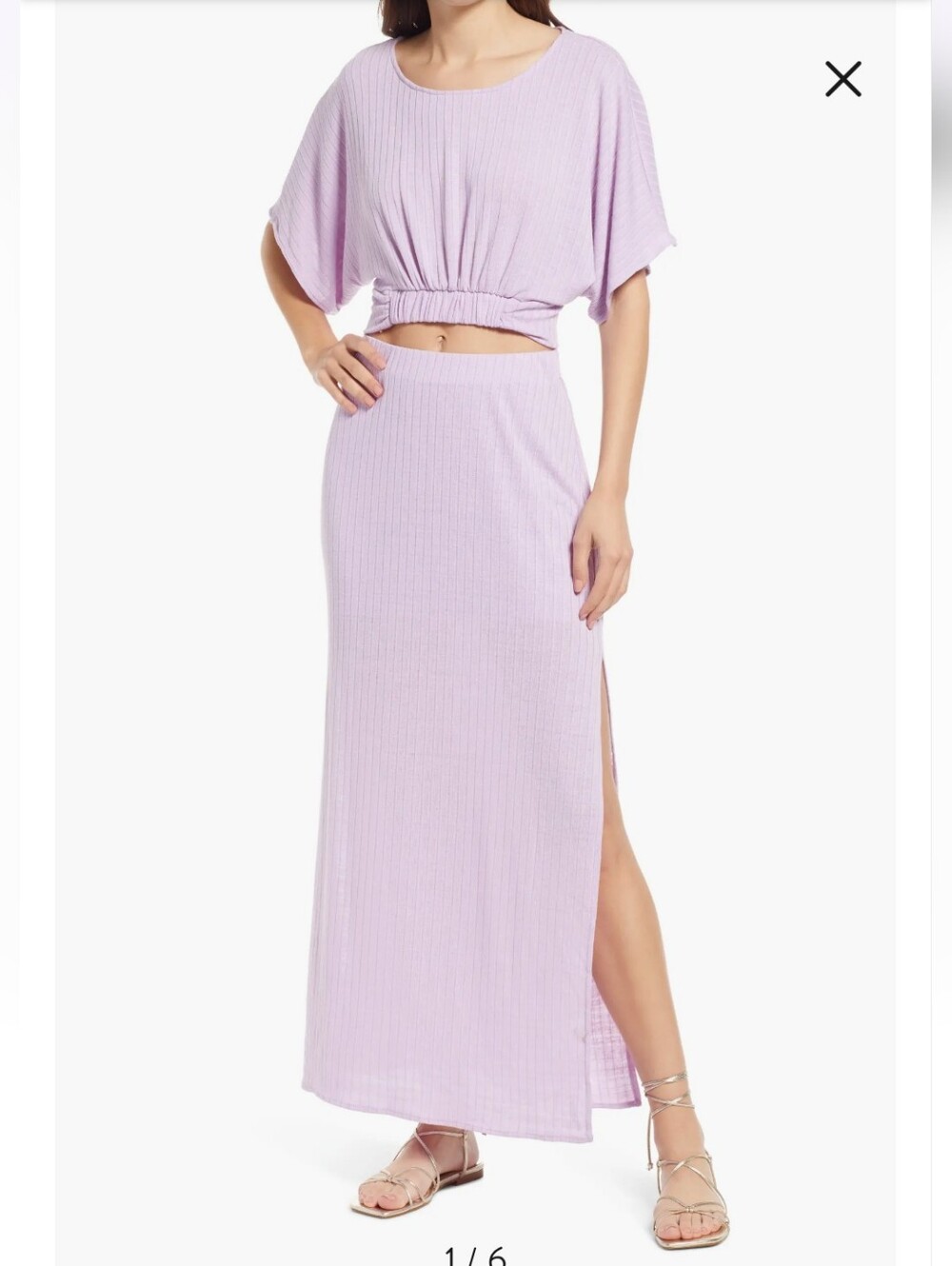 Free People Lavender Purple Kelsey Rib Crop Top & Skirt Set Size S - Picture 2 of 12